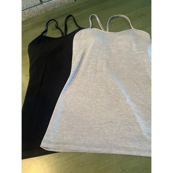 Lululemon Black & Gray Strappy Built-In Bra Tank Tops - Picture 2 of 6